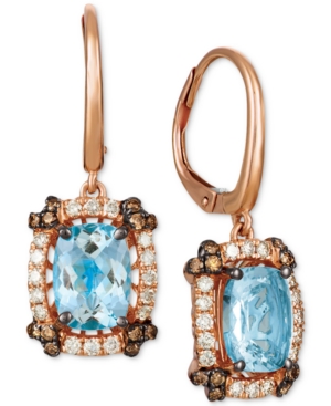 image of Le Vian Sea Blue Aquamarine (2 ct. t.w.) & Diamond (1/2 ct. t.w.) Drop Earrings in 14k Rose Gold