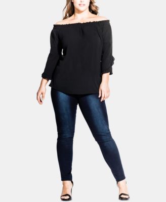 City Chic - Plus Size Frill Elbow-Sleeve Top