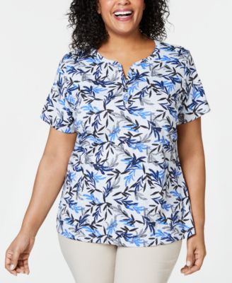 Karen Scott - Plus Size Printed Henley Top, Created for Macy's