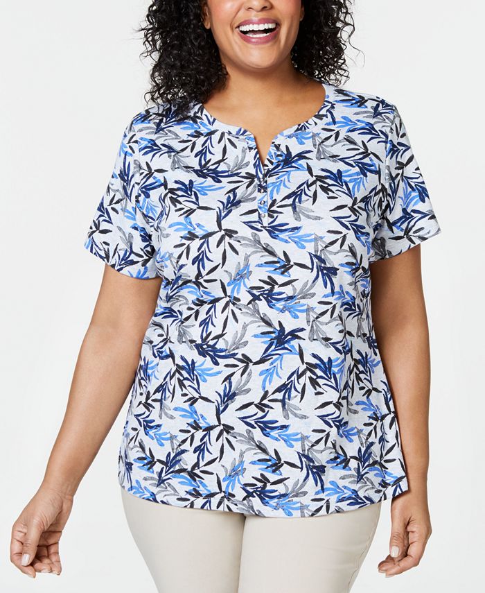 Karen Scott Plus Size Printed Henley Top, Created for Macy's & Reviews ...