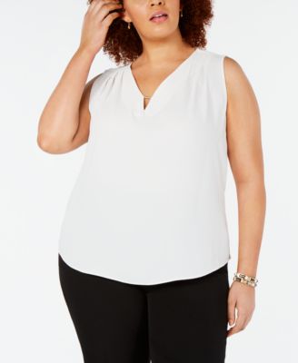 Kasper - Plus Size V-Neck Lightweight Crepe Blouse