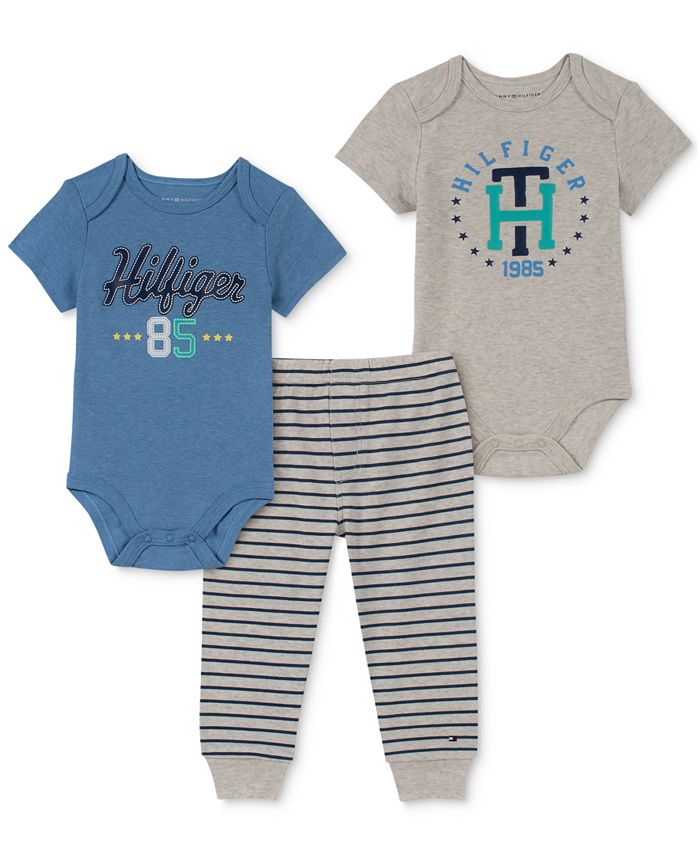 Tommy Hilfiger Baby Boys 3-Pc. Logo-Print Bodysuits & Striped Pants Set ...