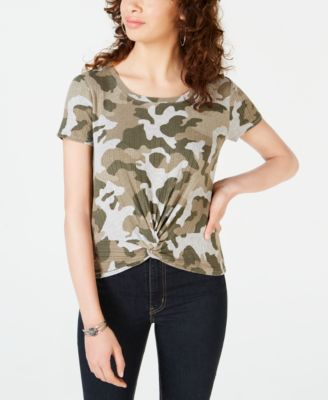 Hippie Rose - Juniors' Camouflage Twist-Front Top