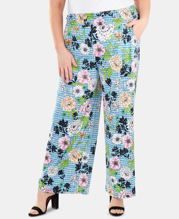 NY Collection Plus Size Smocked-Waist Printed Pants - Macy's