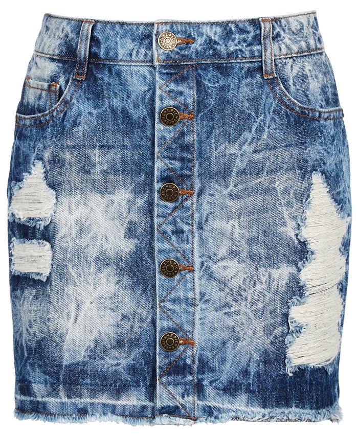 Epic Threads Big Girls Button-Front Ripped Cotton Denim Skirt, Created ...