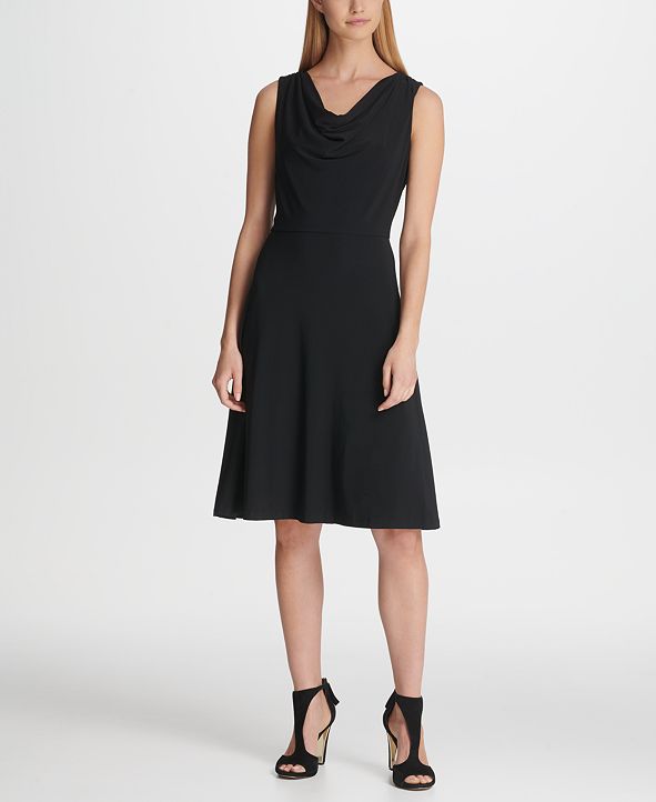 DKNY Cowlneck Fit & Flare Dress, Created for Macy&#39;s & Reviews - Dresses - Women - Macy&#39;s