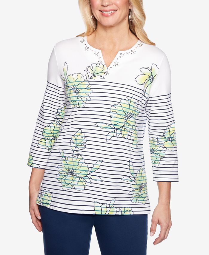 Alfred Dunner Petite Cote D'Azur Embellished Top - Macy's