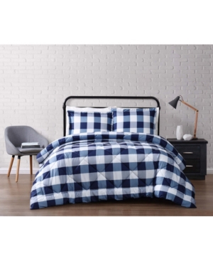 Truly Soft Everyday Buffalo Plaid King Comforter Set Bedding In Navy And White