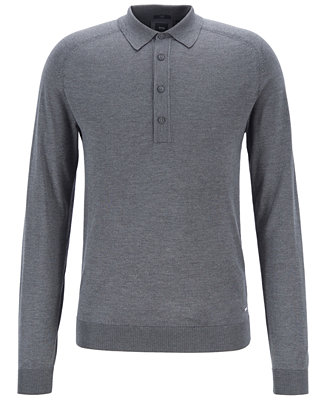 Hugo Boss BOSS Men's Fontani Slim-Fit Long-Sleeved Silk Polo Shirt ...