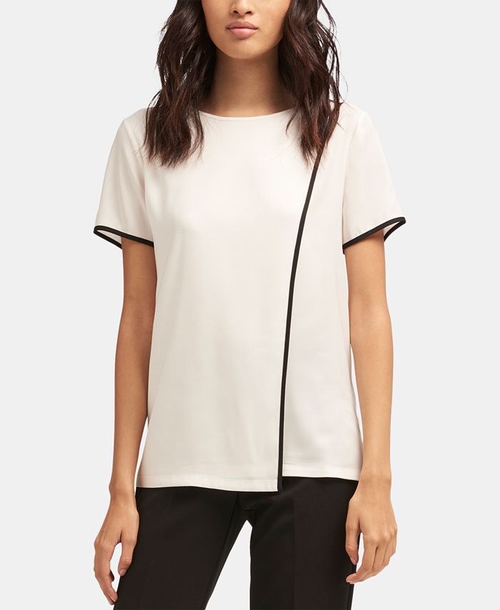 DKNY Piped-Trim Overlapping-Front Top - Macy's