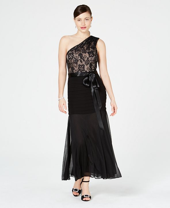 betsy & adam one shoulder gown
