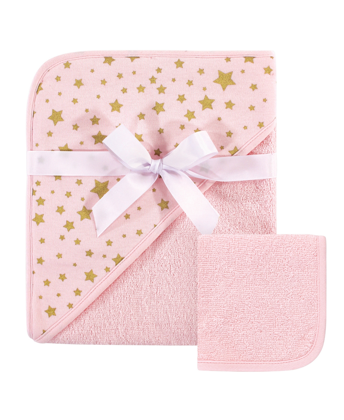 Hudson Baby Woven Hooded Towel and Washcloths Set, One Size - Pink and Gold Star