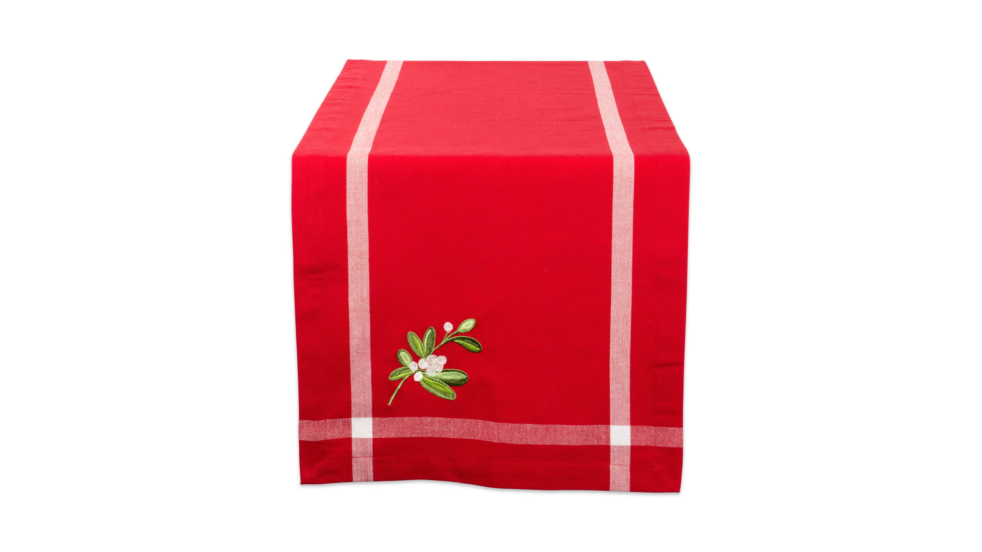 Embroidered Mistletoe Corner with Border Table Runner