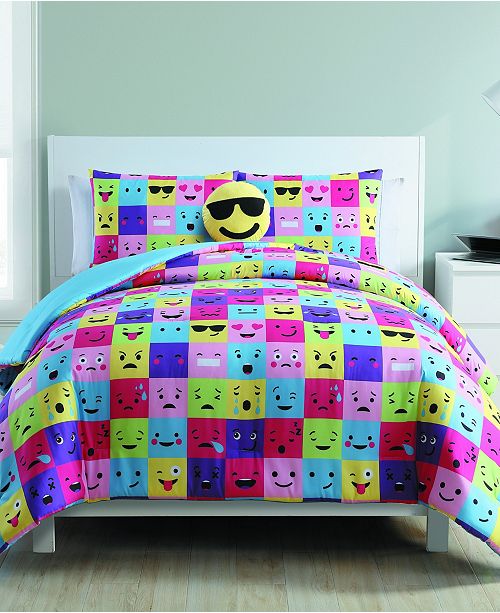 Vcny Home Facey Emoji Reversible 3 Piece Comforter Set Twin Xl
