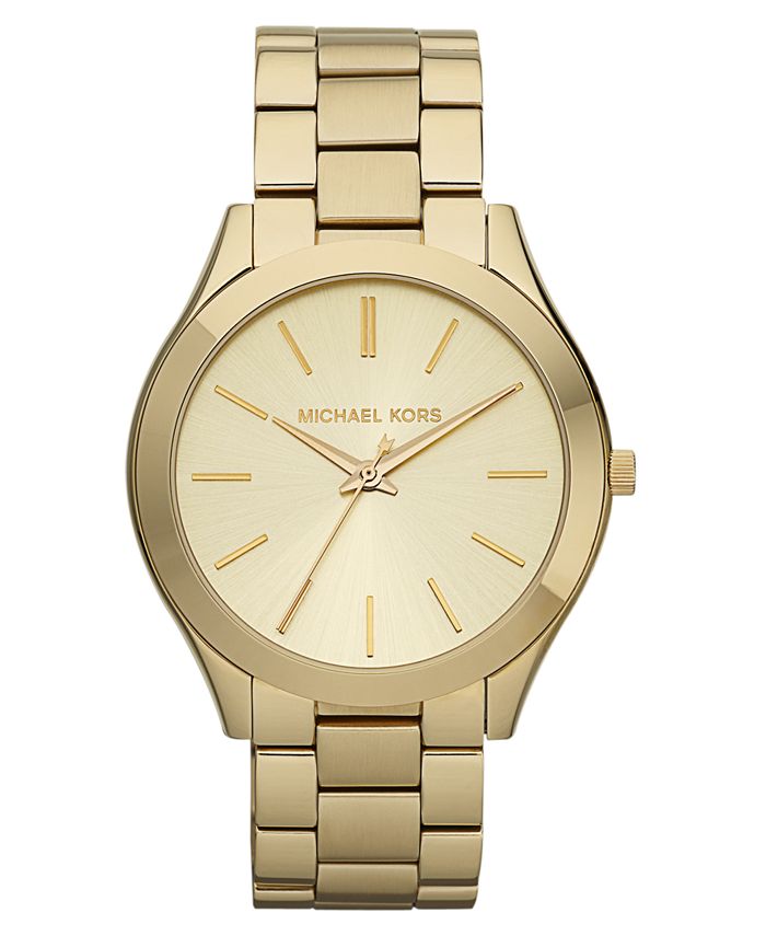 Michael Kors Unisex Slim Runway Gold-Tone Stainless Steel Bracelet Watch  42mm & Reviews - All Watches - Jewelry & Watches - Macy's