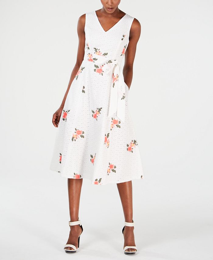 Calvin Klein Floral Embroidered Eyelet Fit & Flare Dress - Macy's
