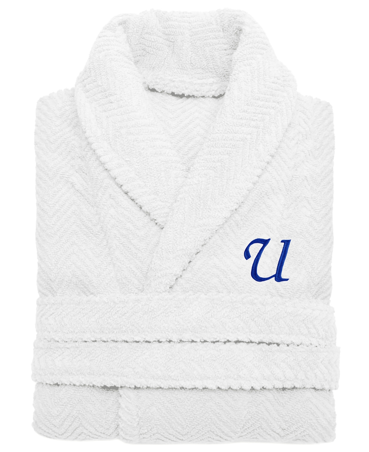 100% Turkish Cotton Personalized Unisex Herringbone Bath Robe - White - Z
