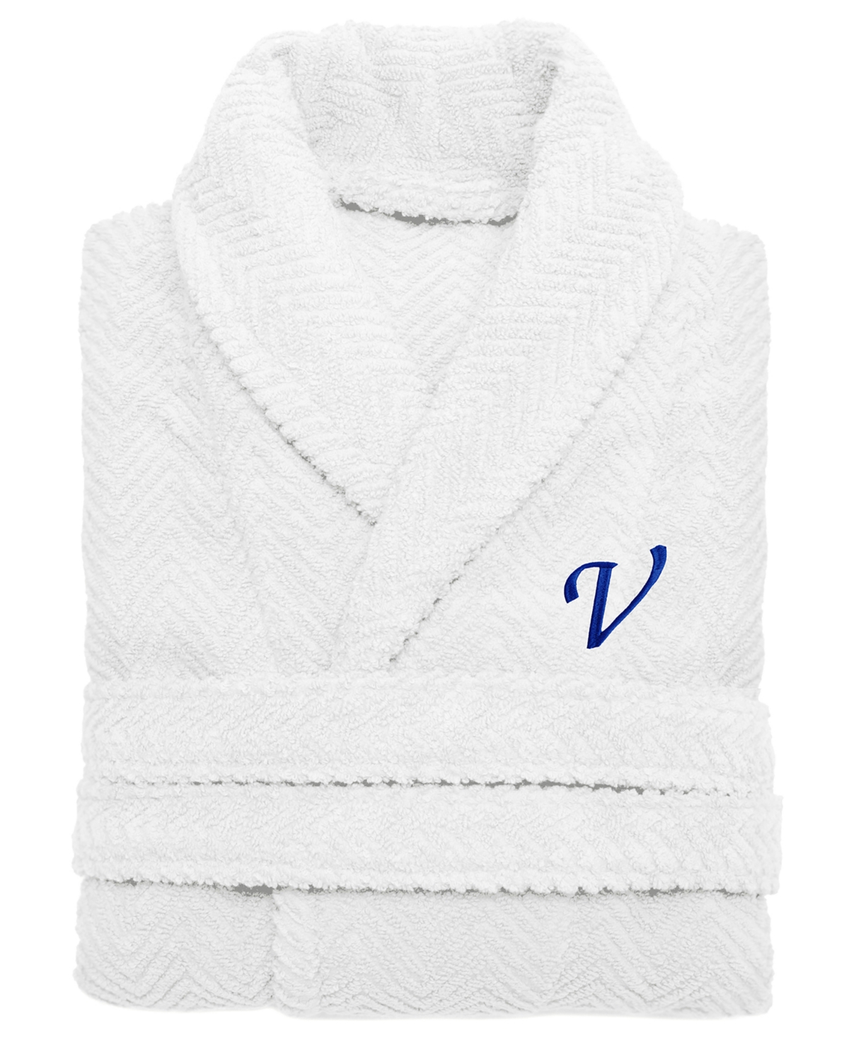 100% Turkish Cotton Personalized Unisex Herringbone Bath Robe - White - Z