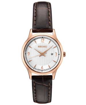 image of Seiko Women-s Essential Brown Leather Strap Watch 28.7mm