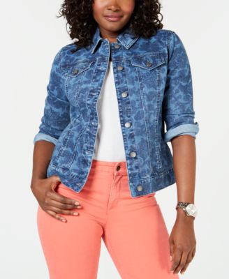Charter Club Washed Print Denim Jacket 