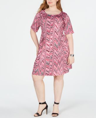NY Collection Plus and Petite Plus Size Printed Pleated Dress - Macy's