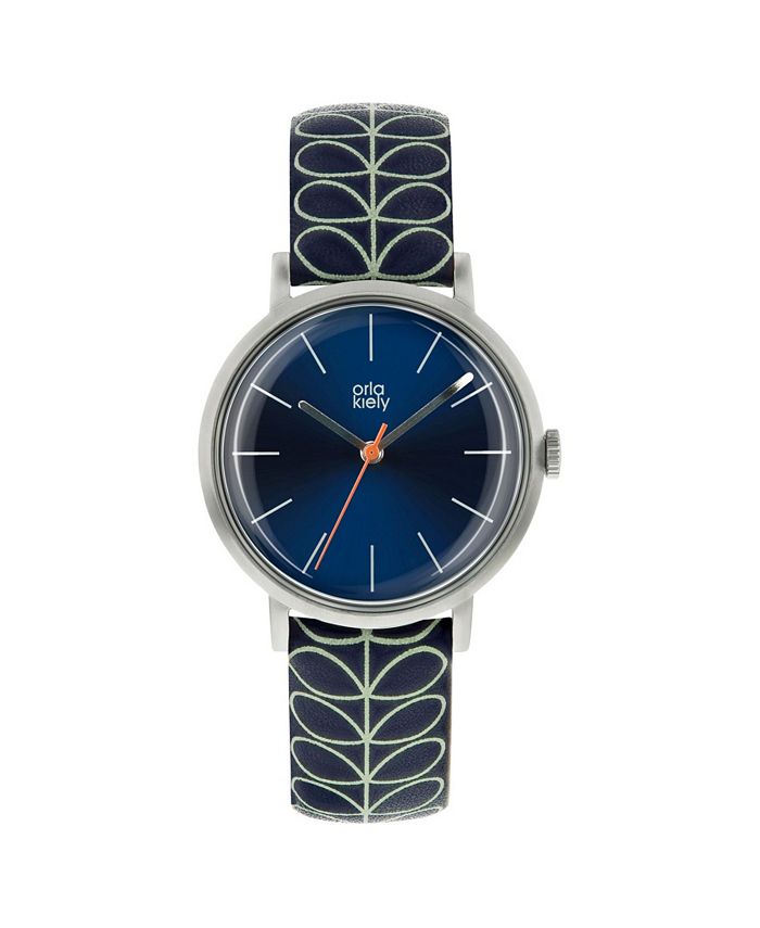Lola Rose Orla Kiely Watch Navy Blue Leather Strap With Buckle