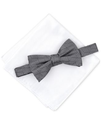 Alfani - Men's Geometric Pre-Tied Bow Tie & Solid Pocket Square Set