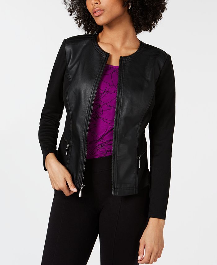 Alfani Plus Size Mixed-media Jacket, Created For Macy's In Deep Black
