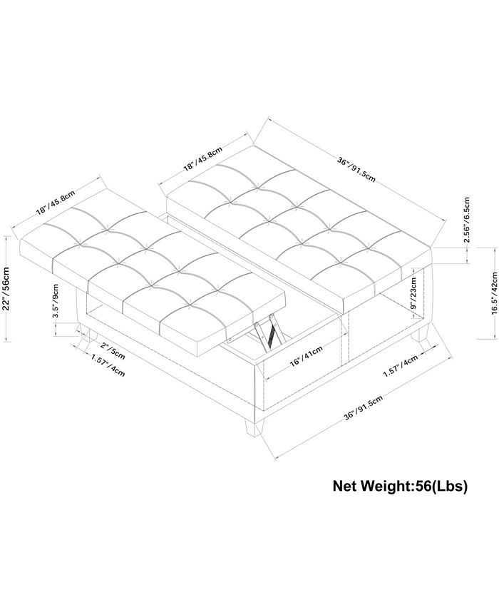 Simpli Home Harrison Traditional Square Coffee Table Storage Ottoman