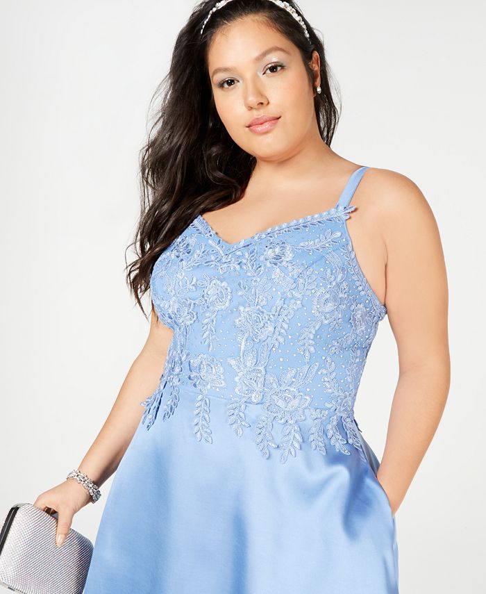 City Studios Trendy Plus Size Rhinestone Embroidered Gown - Macy's