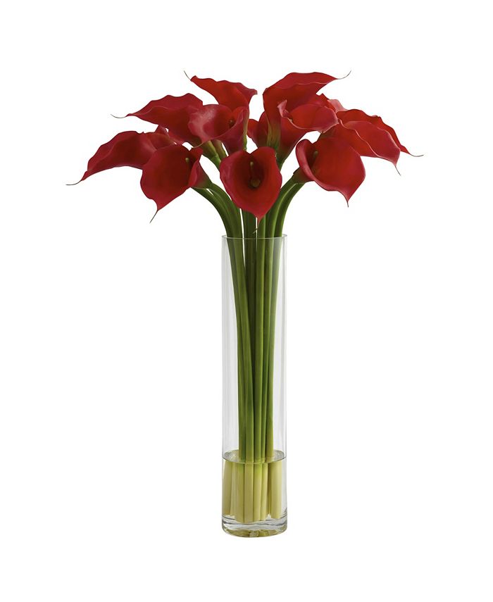 Nearly Natural Red Calla Lily w/ Large Cylinder Vase - Macy's