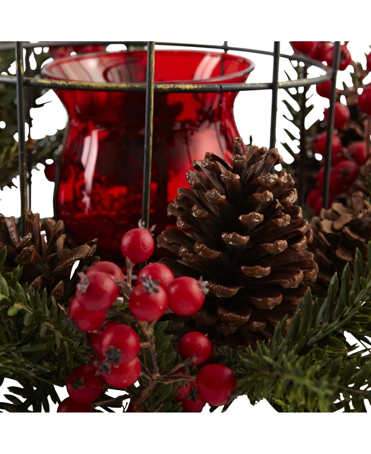 Nearly Natural Pine Berry Birdhouse Candelabrum -Green/Black