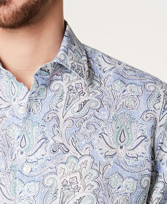 Tasso Elba Men's Floral-Paisley Linen Shirt, Created for Macy's - Macy's