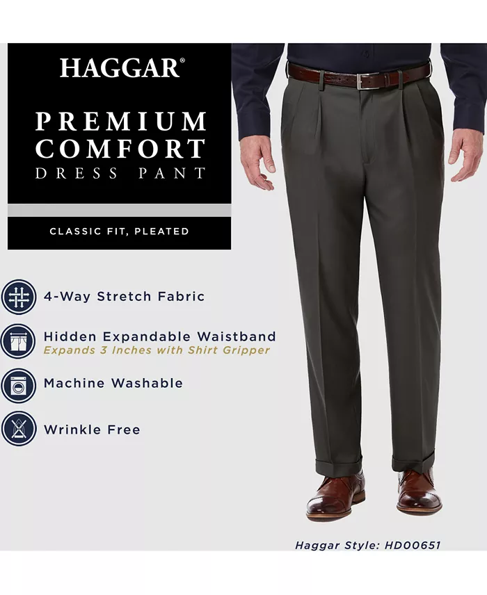 Men's Premium Comfort Stretch Classic-Fit Solid Pleated Dress Pants - thumbnail 6