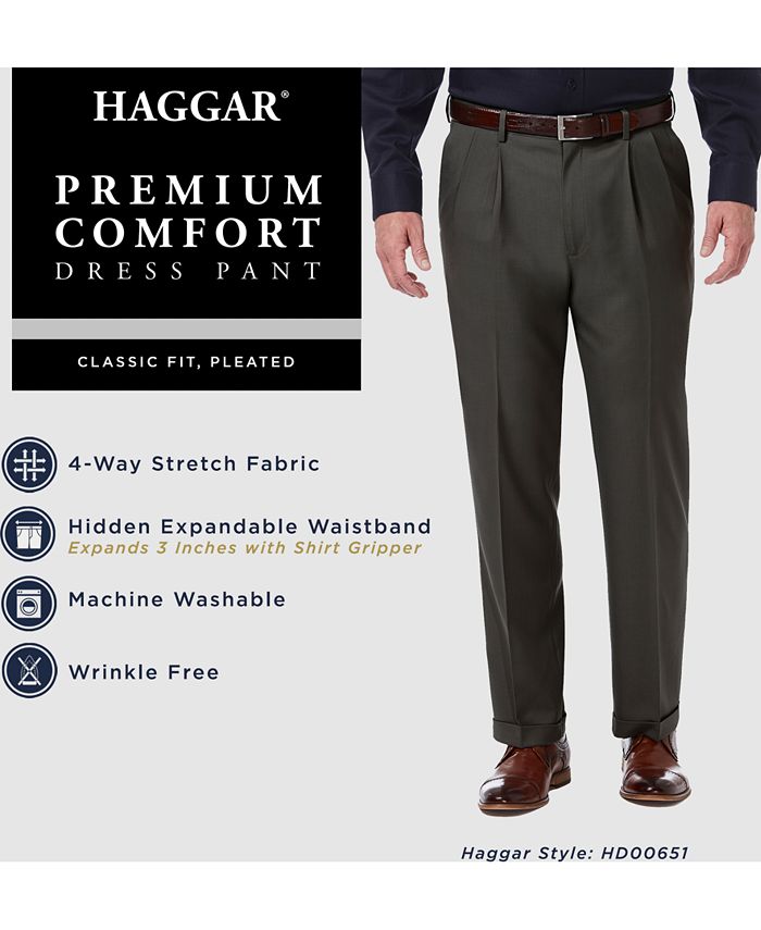 Haggar Men's Premium Comfort Stretch ClassicFit Solid Pleated Dress