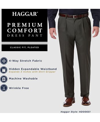 Haggar - Men's Premium Comfort Stretch Classic-Fit Solid Pleated Dress Pants