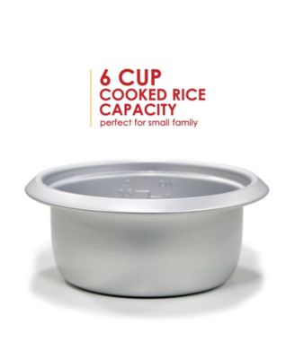 Elite Cuisine 6-Cup Rice Cooker with Glass Lid and Keep Warm Function, Makes Stews, Grains, Hot Cereals