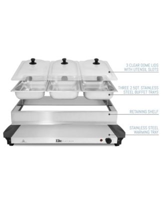 7.5Qt. Triple Buffet Server Food Warmer with Temperature Control and Clear Slotted Lids