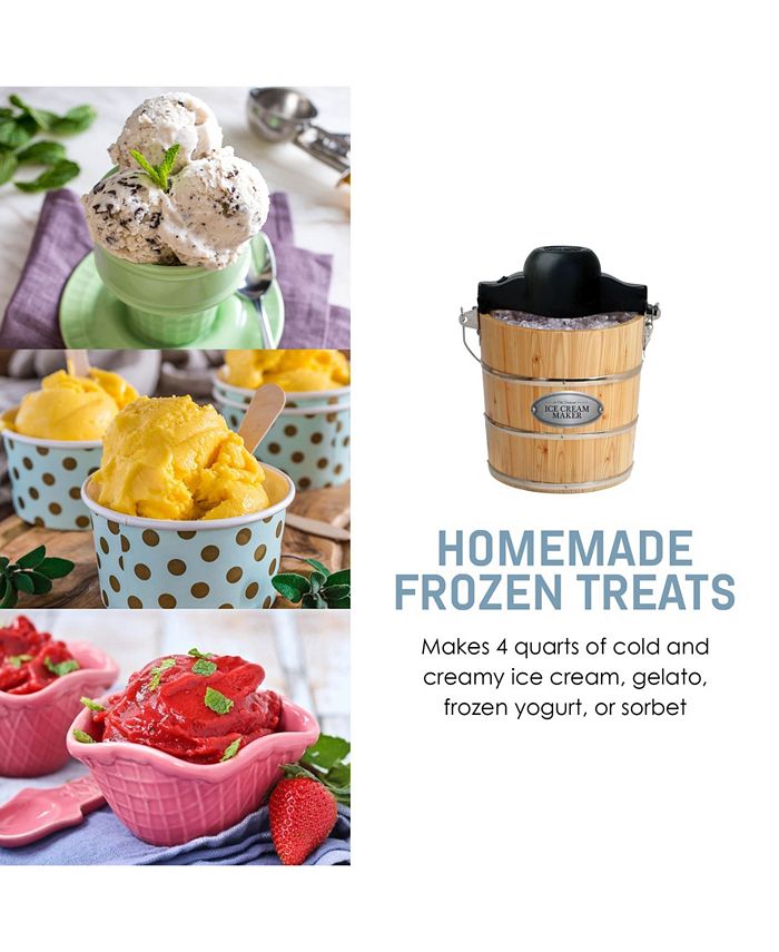 Elite Gourmet 4 Quart Old Fashioned Pine Bucket Electric, Manual Ice