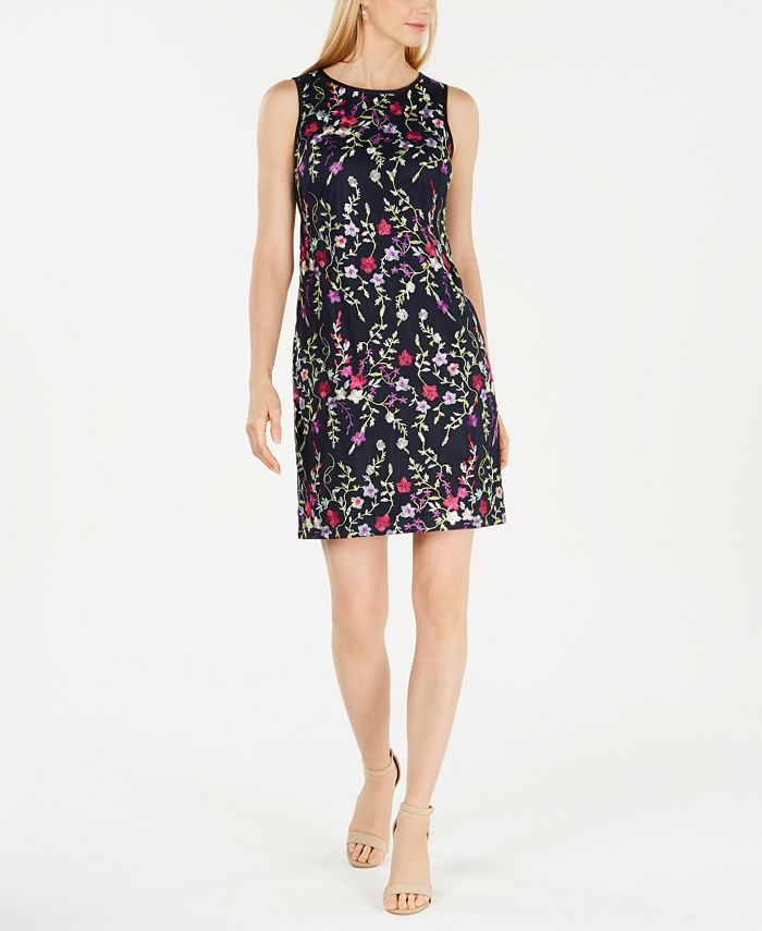 Jessica Howard Petite Floral Embroidered Illusion Dress - Macy's