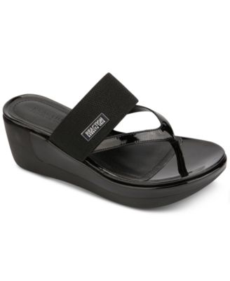 womens black wedge flip flops