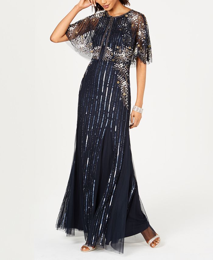 Adrianna Papell Beaded Capelet Gown & Reviews - Dresses - Women - Macy's