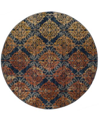 Safavieh Evoke EVK230 Blue and Orange 6'7" x 6'7" Round Area Rug