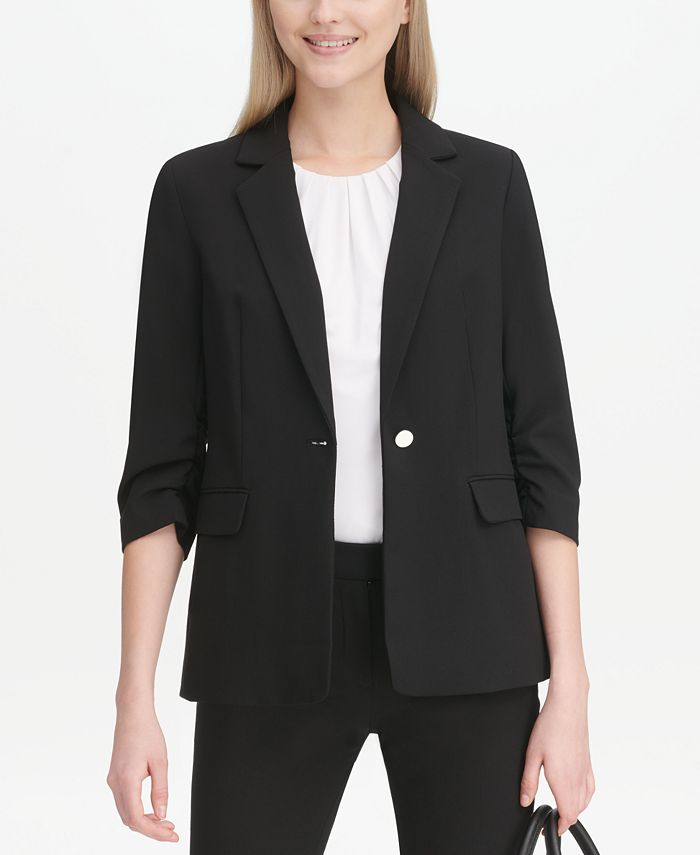 Calvin Klein Ruched-Sleeve Button-Cuff Blazer & Reviews - Jackets ...