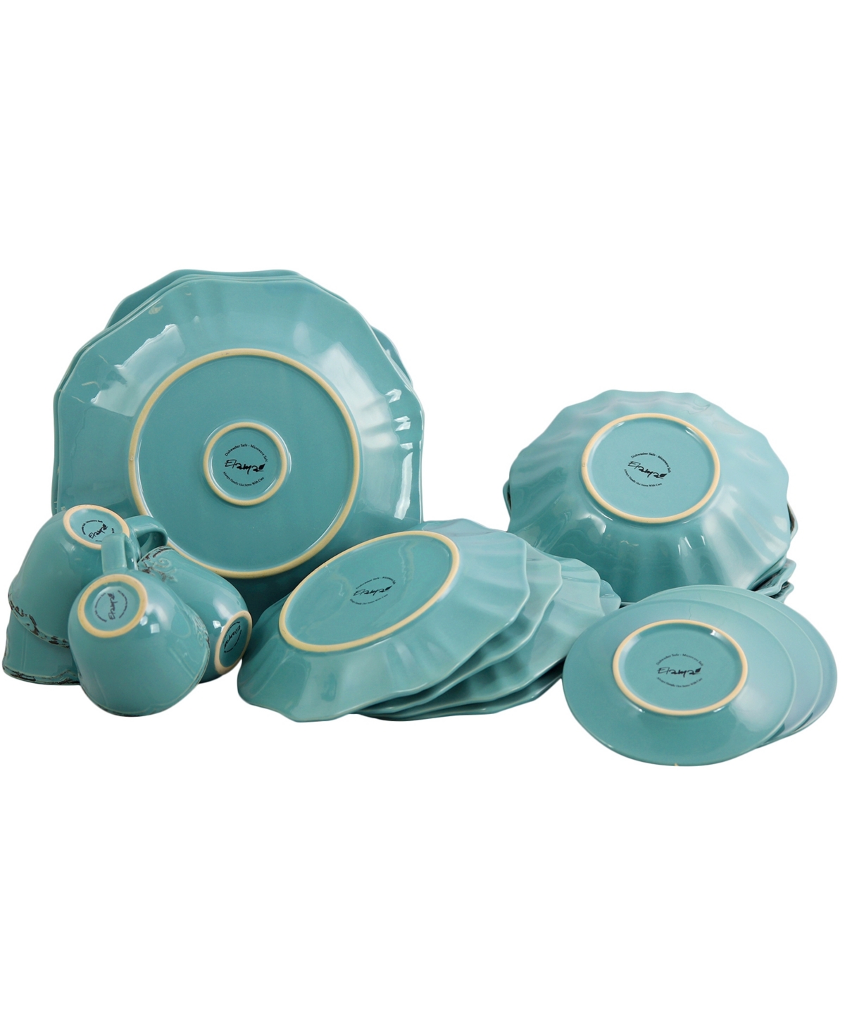 Elama Fleur De Lys 20 Piece Dinnerware Set - Turquoise