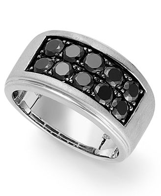 Men's Sterling Silver Ring, Black Sapphire Two-Row Ring (1-1/2 ct. t.w ...