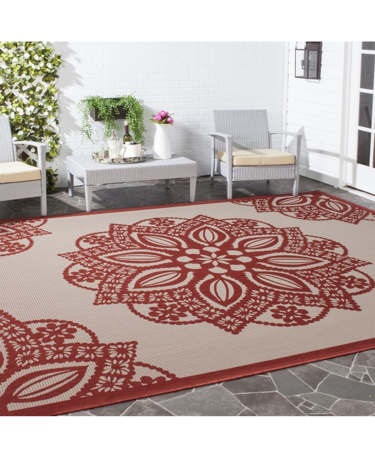 Safavieh Courtyard CY6139 Beige and Red 8' x 11' Sisal Weave Outdoor Area Rug