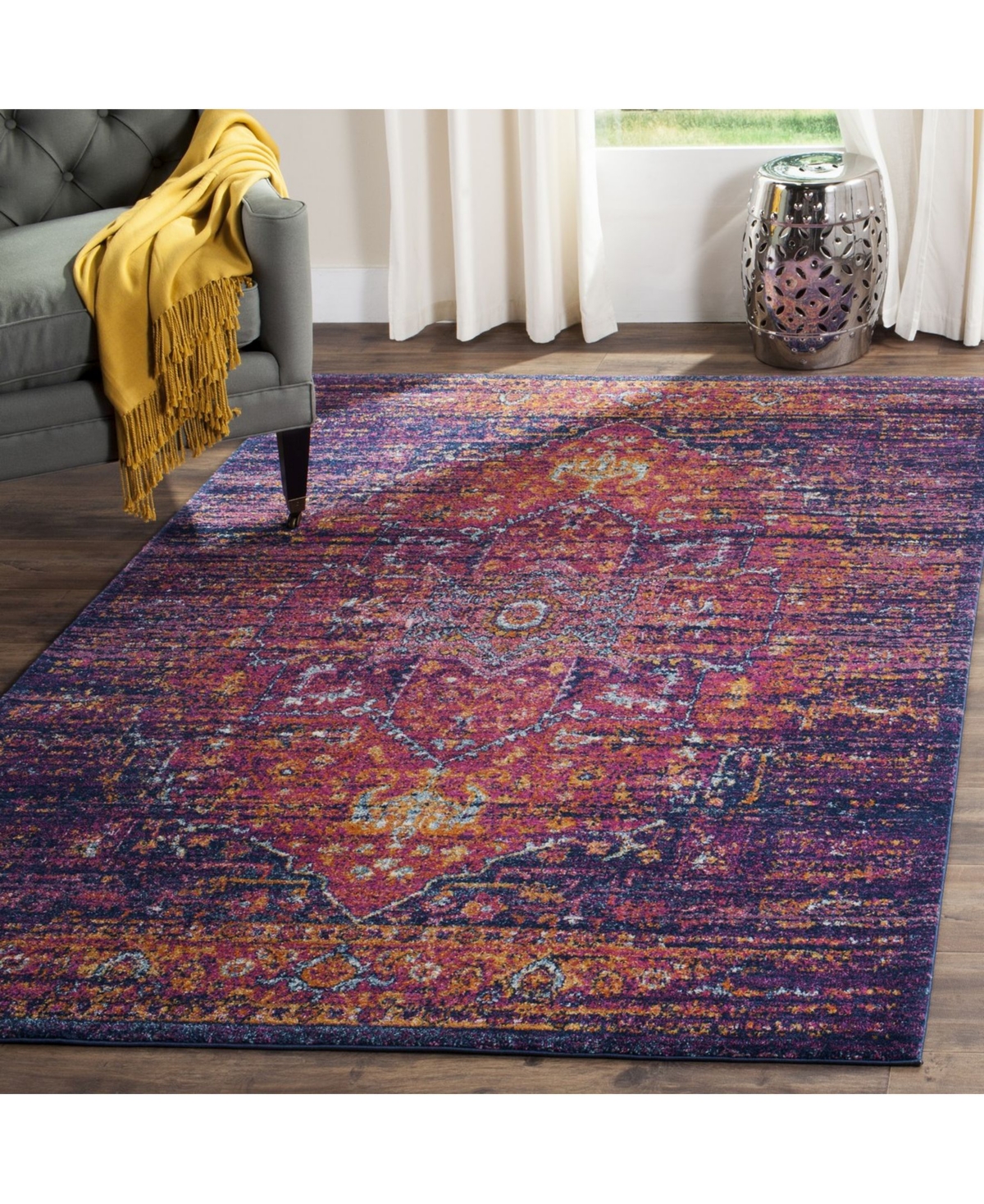 Safavieh Evoke EVK275 Blue and Fuchsia 5'1" x 7'6" Area Rug