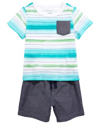 First Impressions Baby Boys Watercolor Striped T-Shirt & Chambray Shorts, Created for Macy's