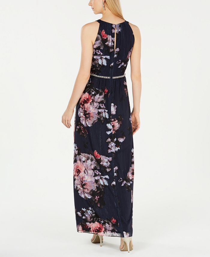 SL Fashions Metallic Floral Halter Gown - Macy's